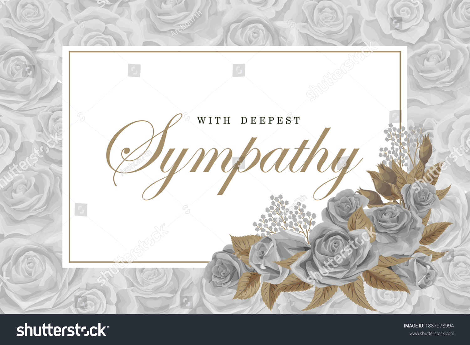 Condolences Grayscale Rose Bouquets White Frame Stock Vector (Royalty ...