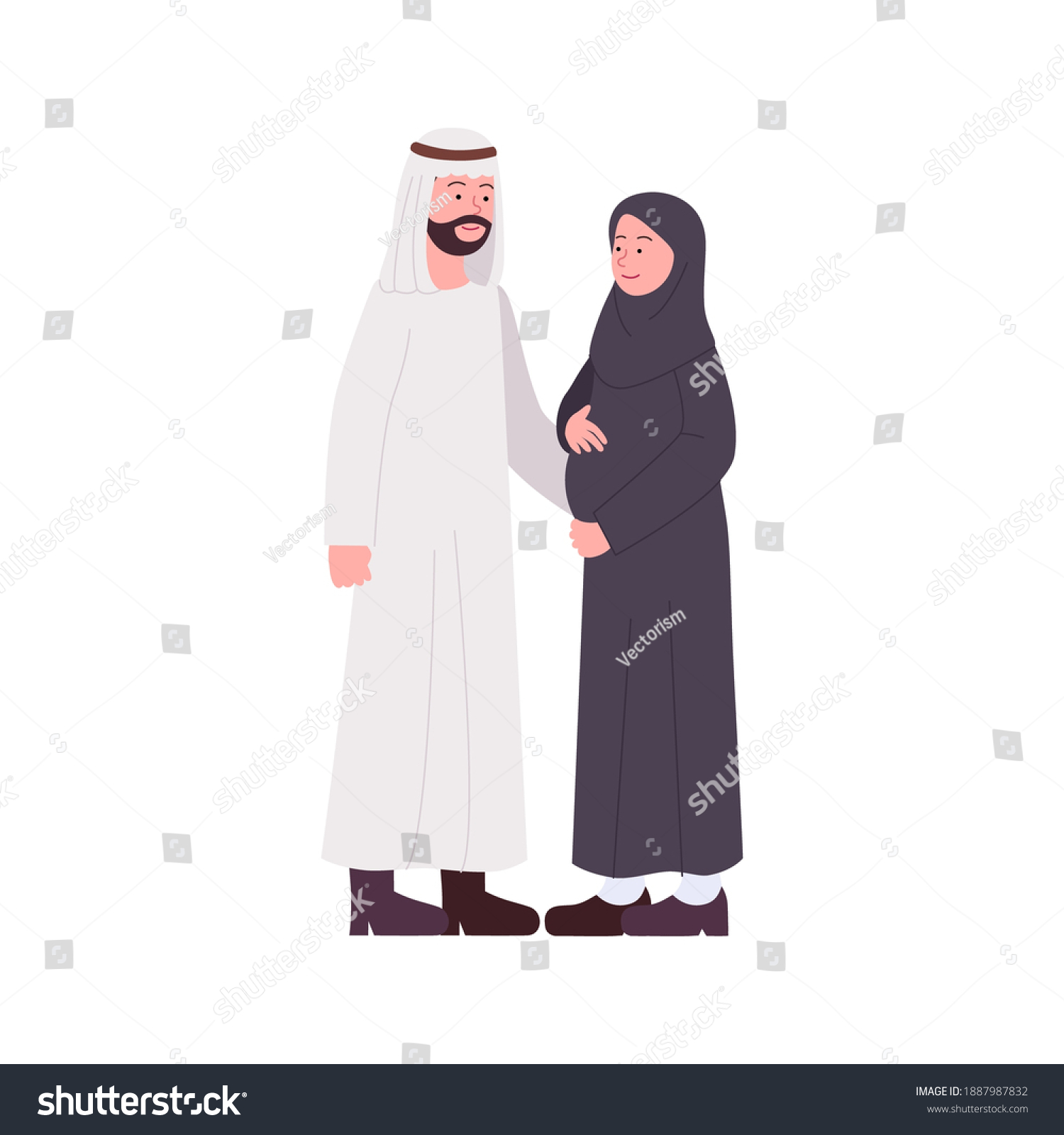 Happy Arabian Couple Pregnancy Wife Illustration Stock Vector (Royalty ...