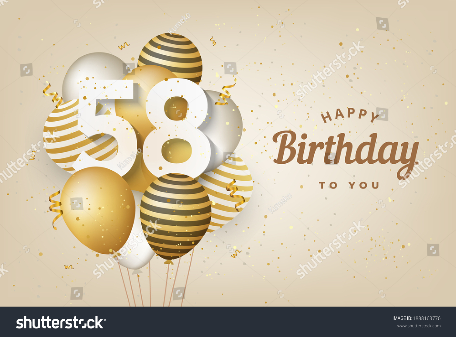 Happy 58th Birthday Gold Balloons Greeting Stock Illustration ...