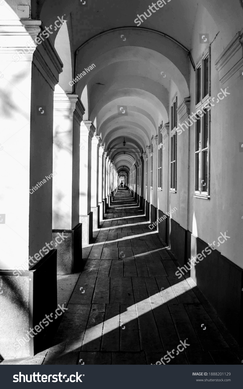 Stock Photo Oradea Romania January Black And White Image Of Canon S Corridor Constructed Between 1888201129 