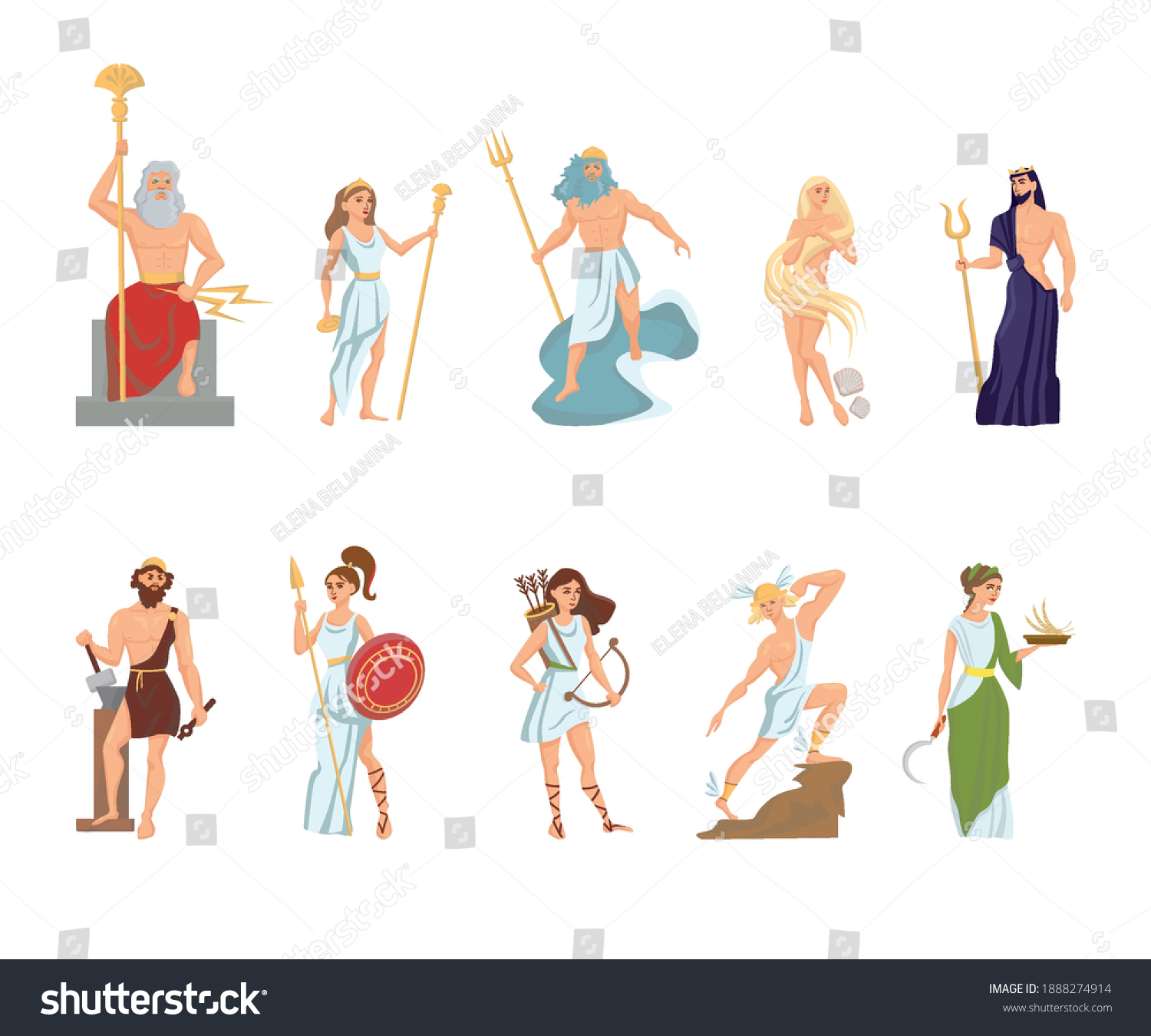 Set Greek Gods Goddesses Olympic Gods Stock Vector (Royalty Free ...