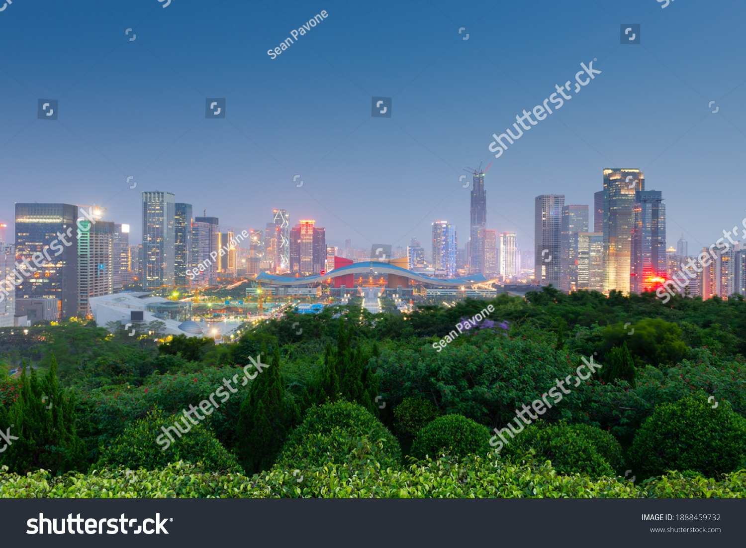 Shenzhen China City Skyline Civic Center Stock Photo 1888459732