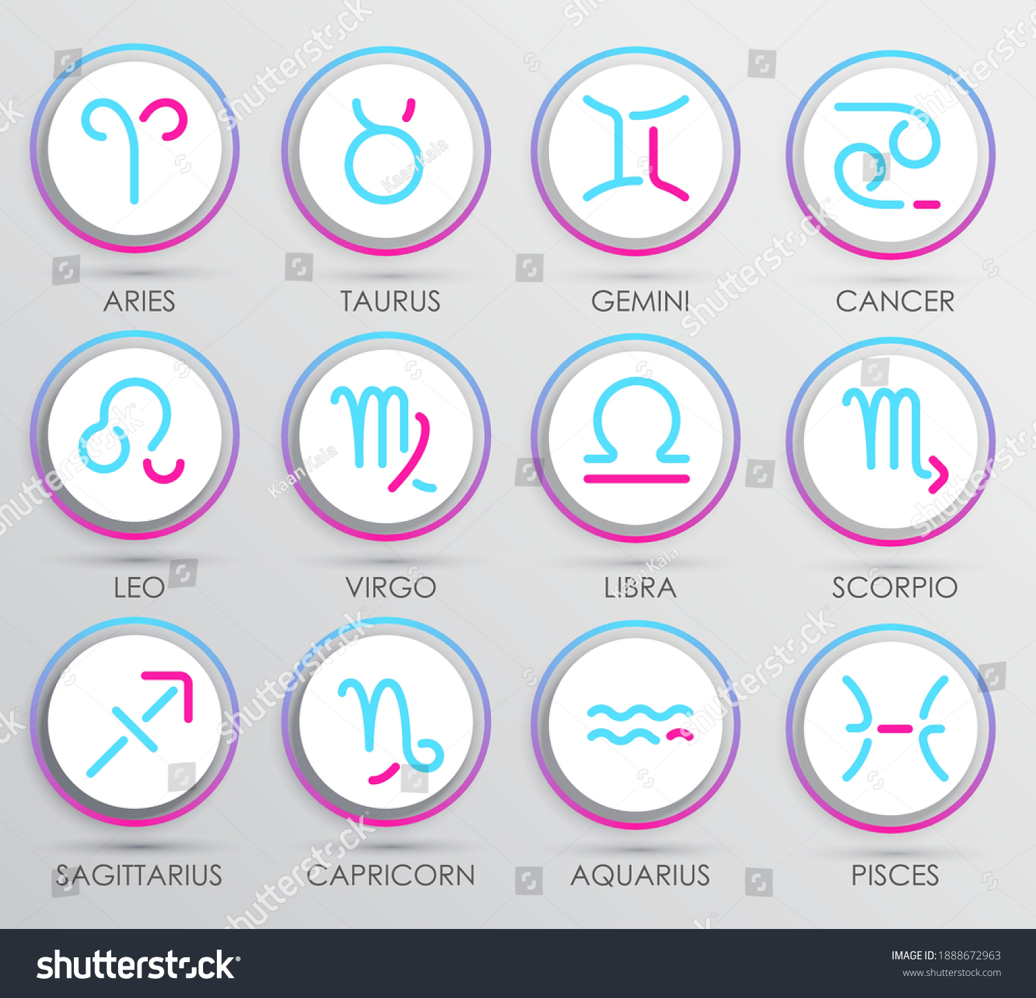 Zodiac Signs Icons Horoscope Symbols Set Stock Vector (Royalty Free ...