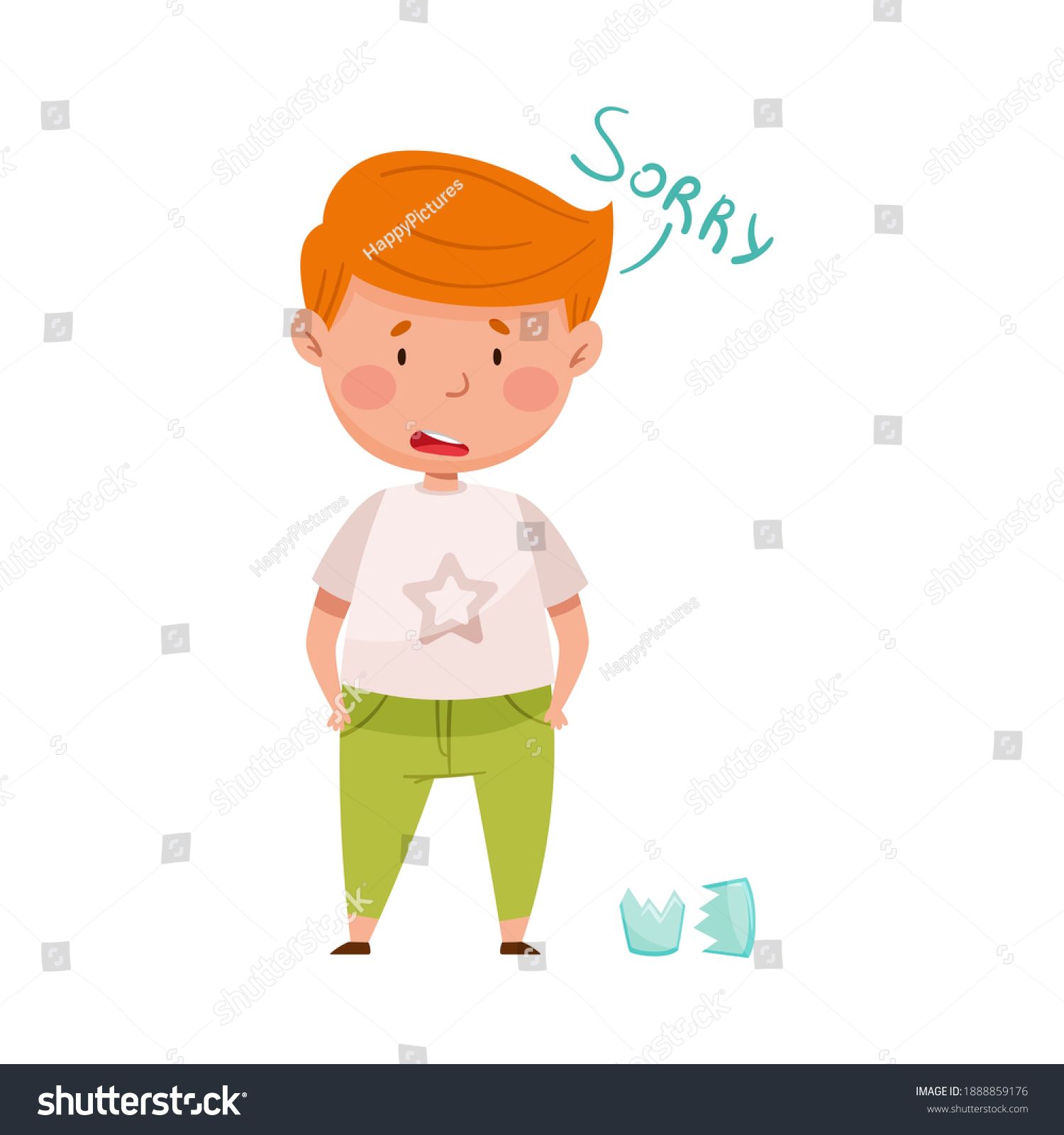Embarrassed Little Boy Guilty Look Demonstrating Stock Vector (Royalty ...