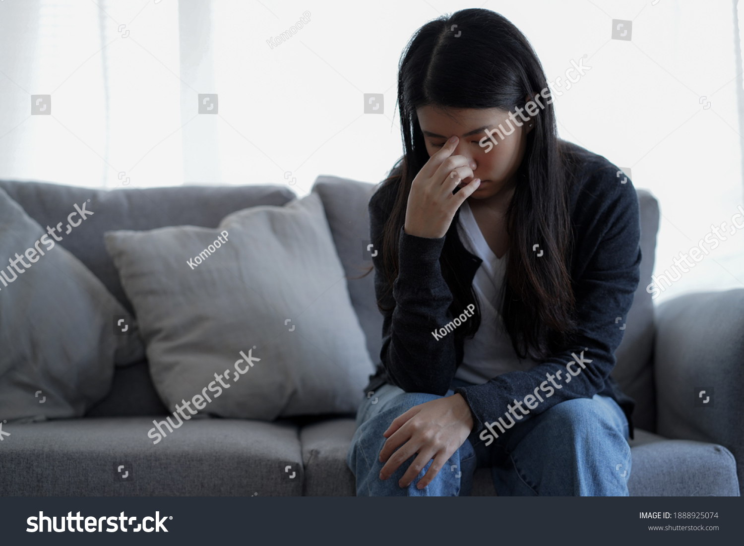 Depressed Lonely Unhappy Mental Woman Sitting Stock Photo 1888925074 ...