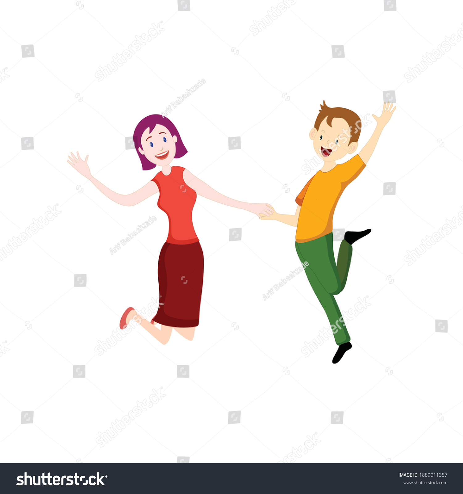 Childrenboy Girl Jumping Smiling Their Hands Stock Vector (Royalty Free ...