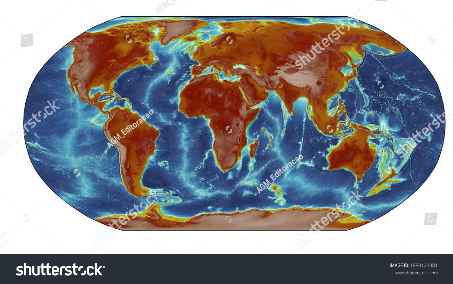 Earths Topography Global Topographic Model Robinson Stock Illustration ...