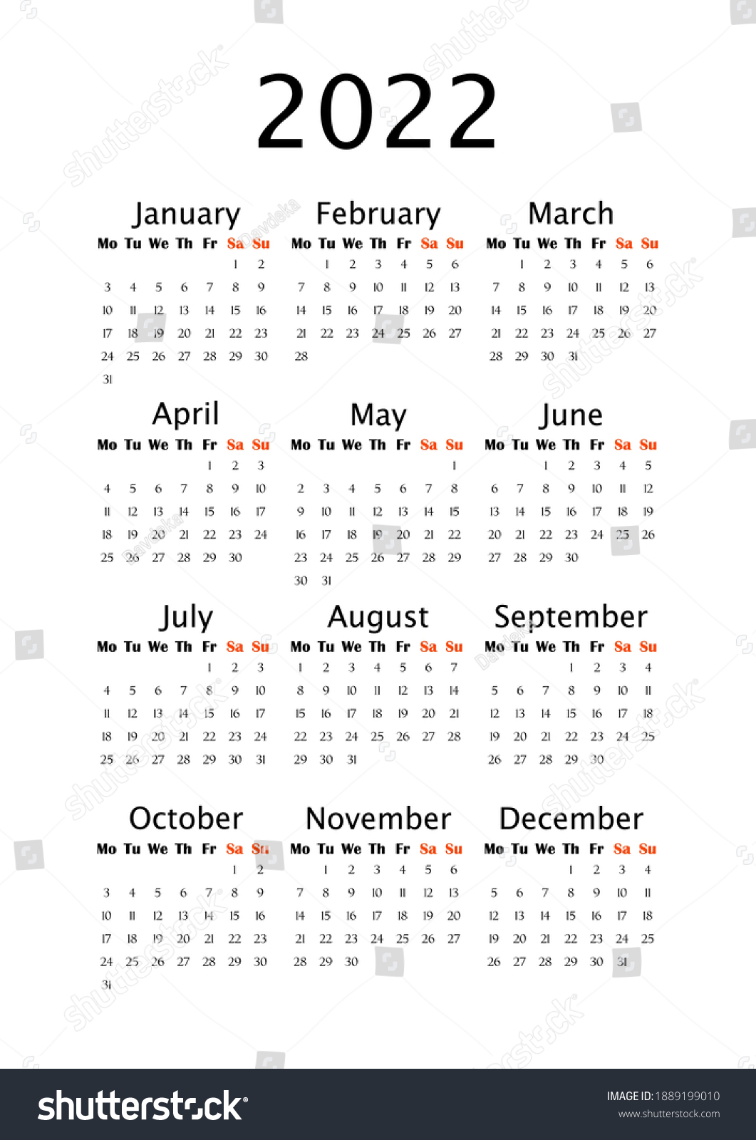 Yearly Calendar Template Vertical A4 Format Stock Vector (Royalty Free ...