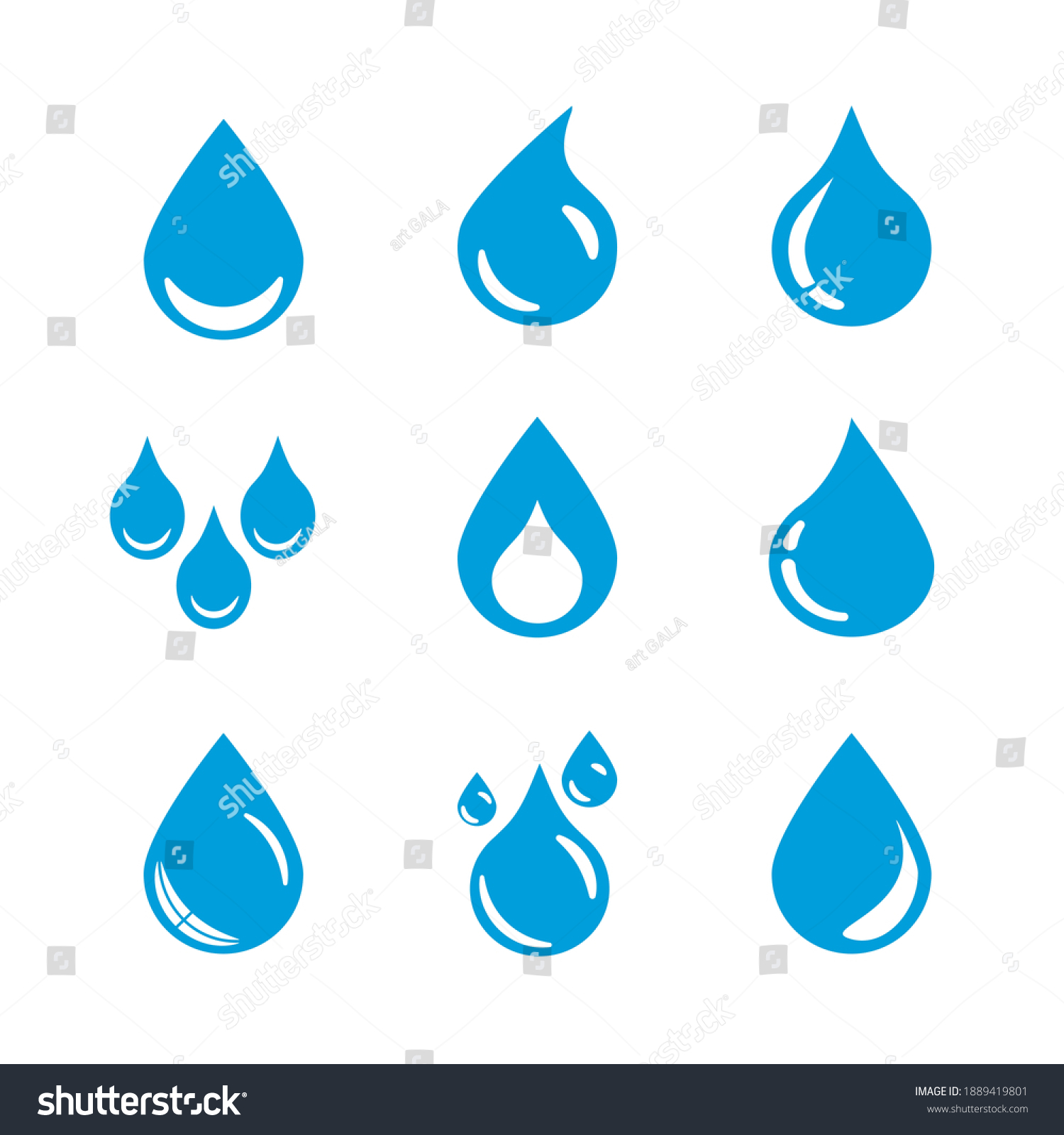 Vector Set Blue Water Drop Icons Stock Vector (Royalty Free) 1889419801 ...