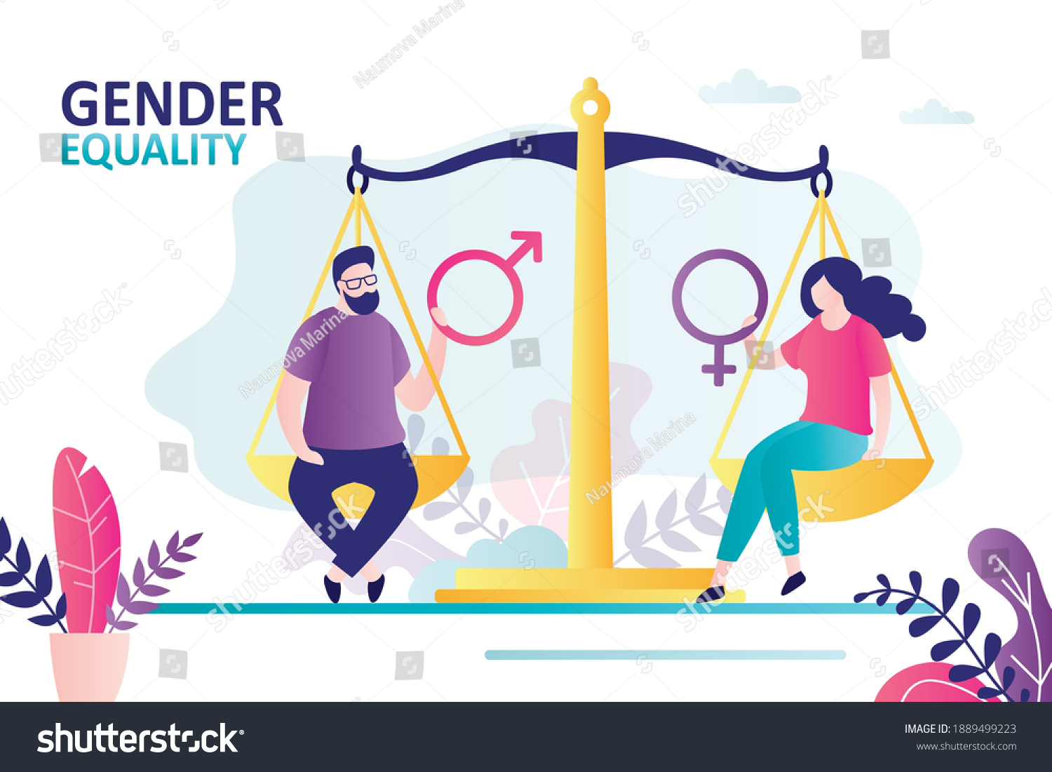 Male Female Characters Sit On Scales Stock Vector (Royalty Free ...