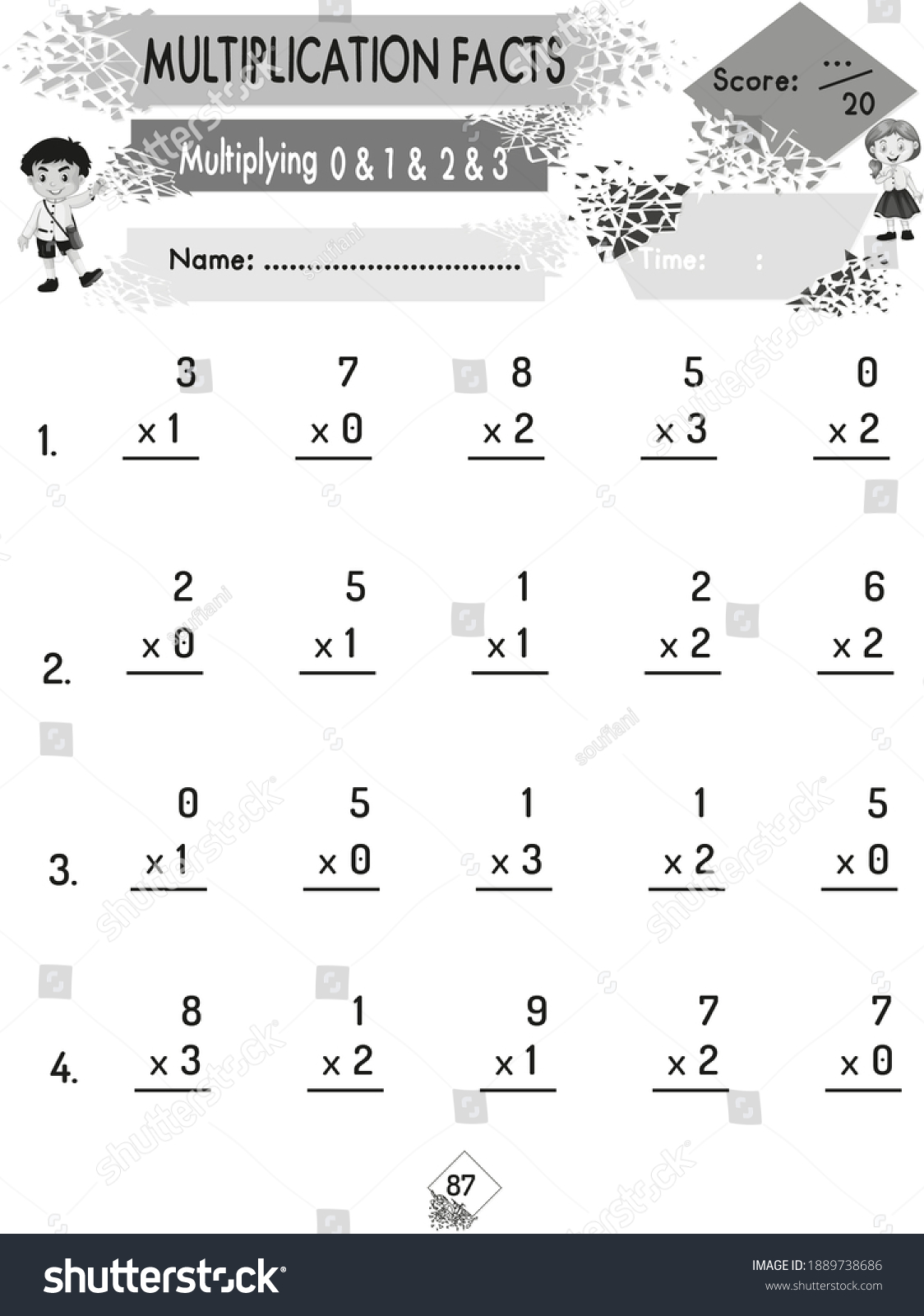 Multiplication Worksheet Math Workbook Kids Printable Stock