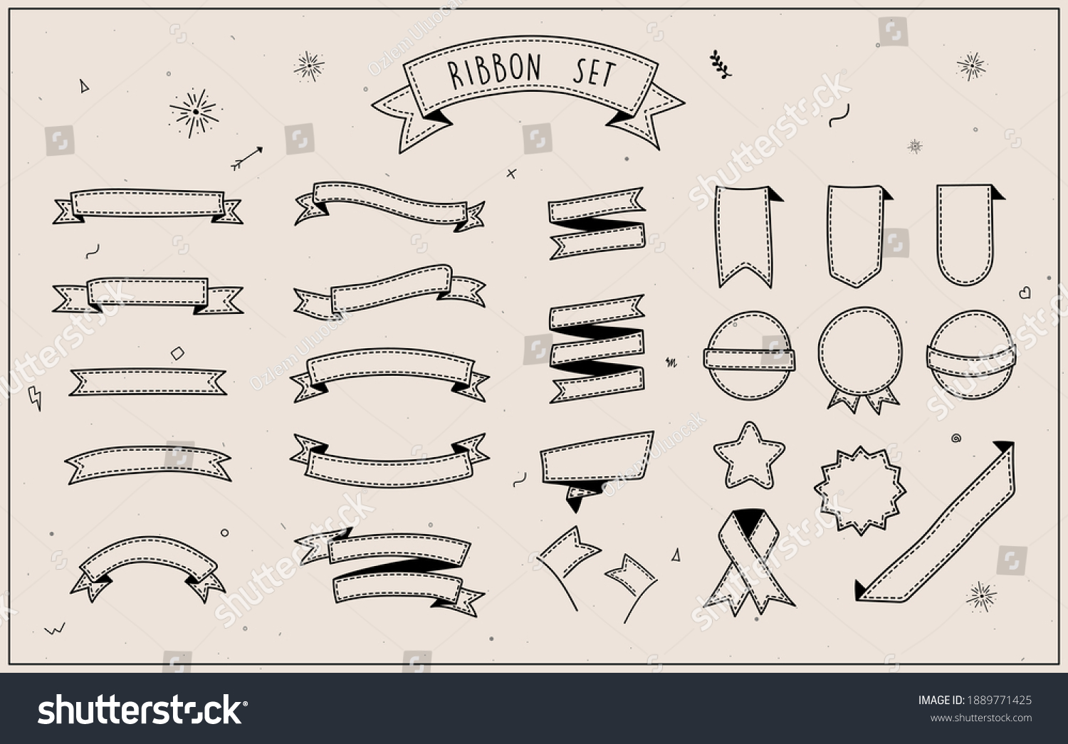 Handdrawn White Banner Ribbons Handdrawn Vector Stock Vector (Royalty