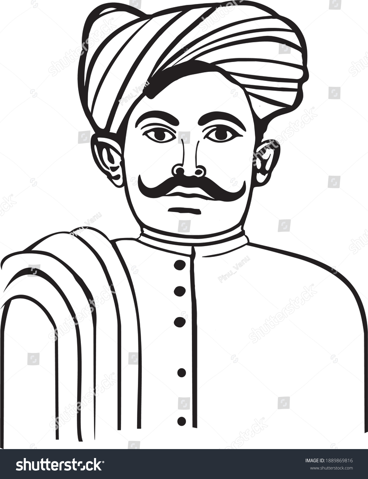 Line Drawing Old Man Turban Sketches Stock Vector (Royalty Free ...