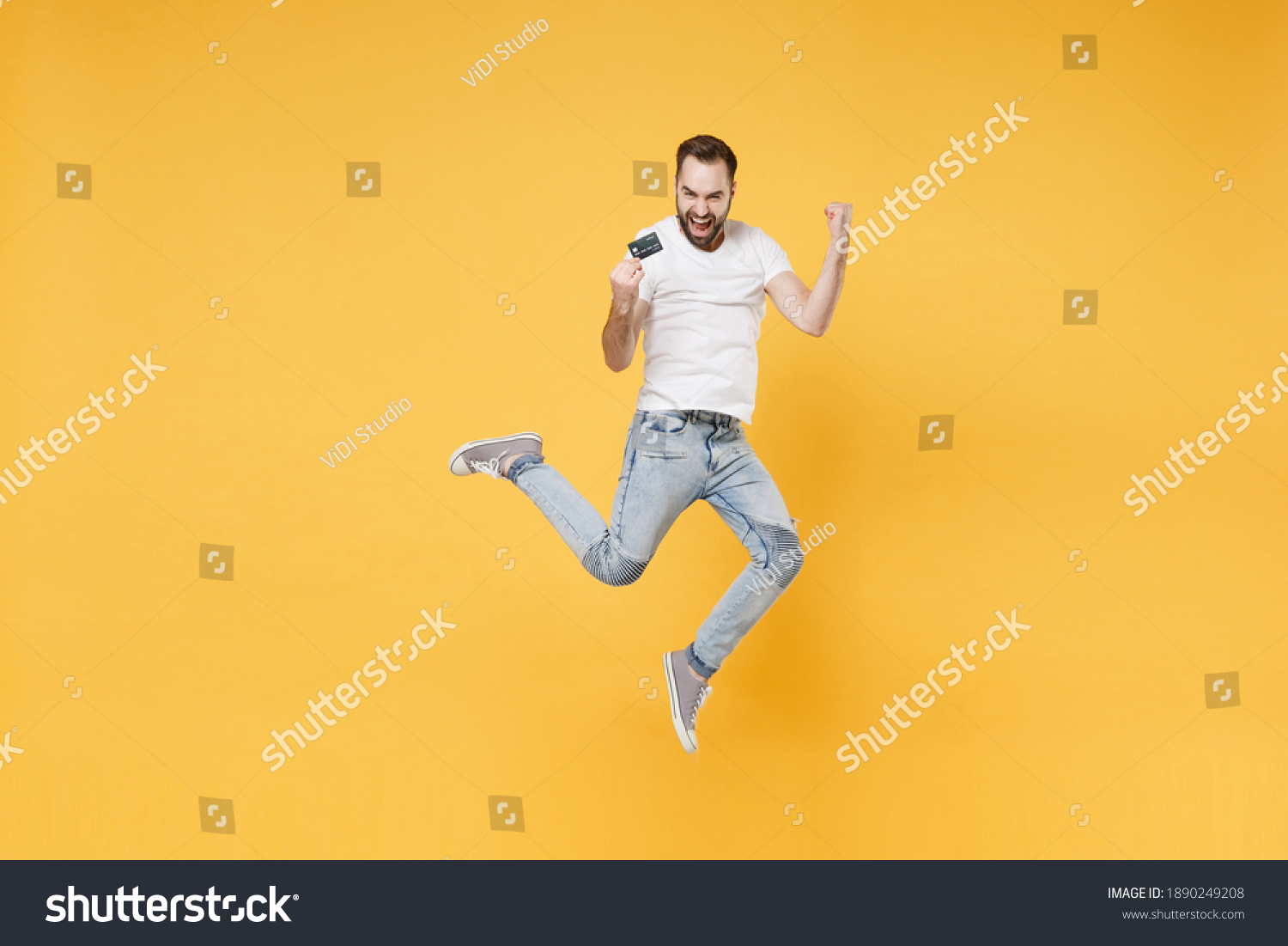 Full Body Length Joyful Young Man Stock Photo 1890249208 | Shutterstock