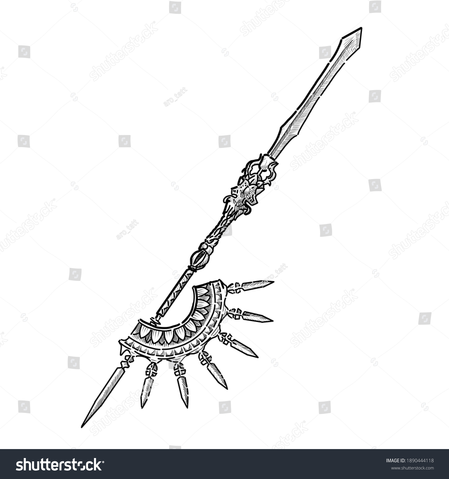 Medieval Weapon Spear Tattoo Design Stock Illustration 1890444118 ...