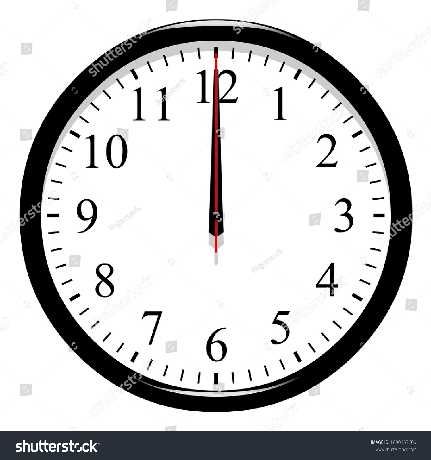 Clock 12 Oclock On White Background Stock Illustration 1890457609