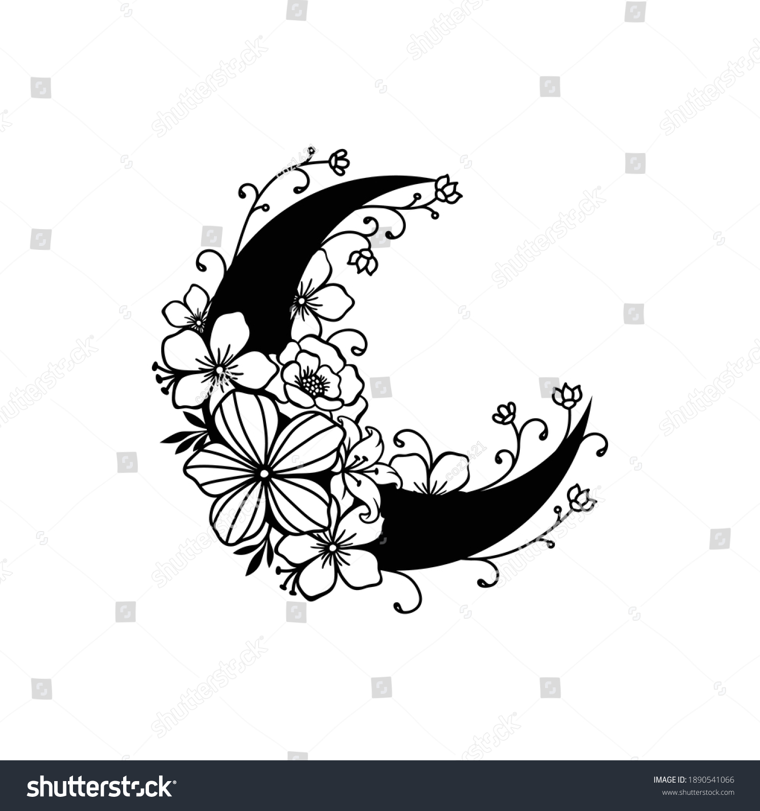 Crescent Moon Floral Style Moon Decoration Stock Vector (Royalty Free ...