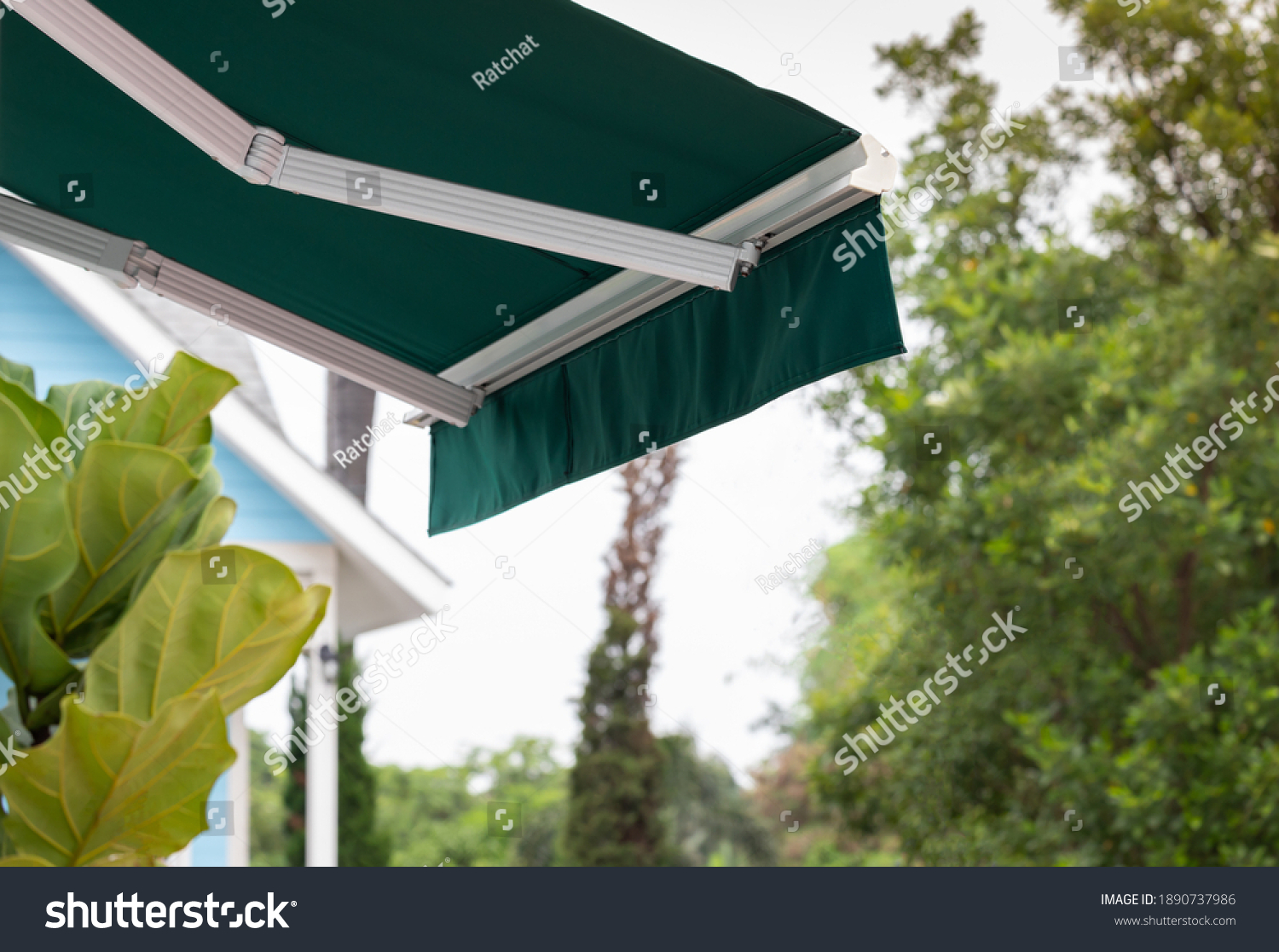 Green Awning Shop Garden Background Exterior Stock Photo 1890737986