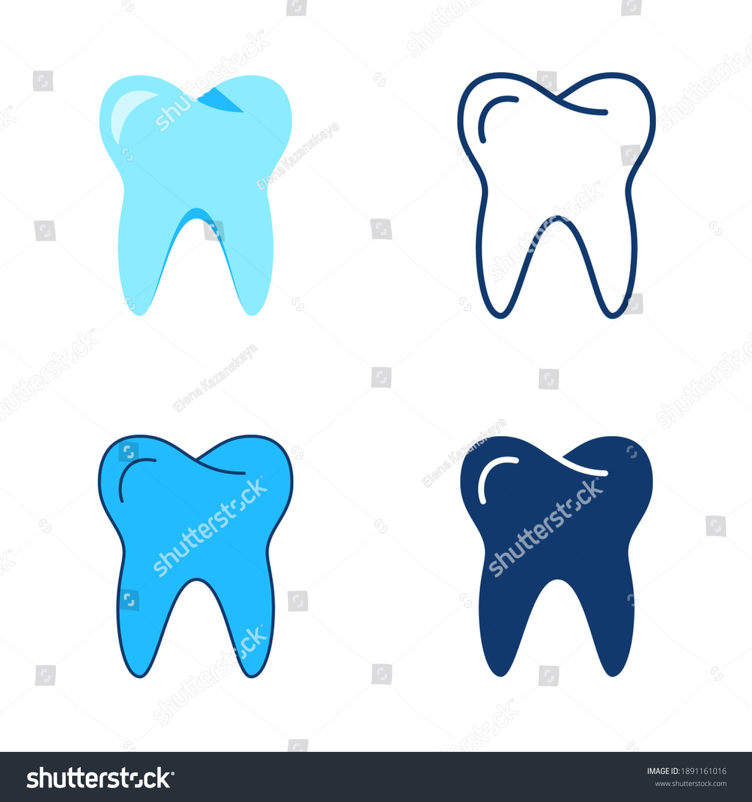 Tooth Icon Set Flat Line Style Stock Vector (Royalty Free) 1891161016 ...