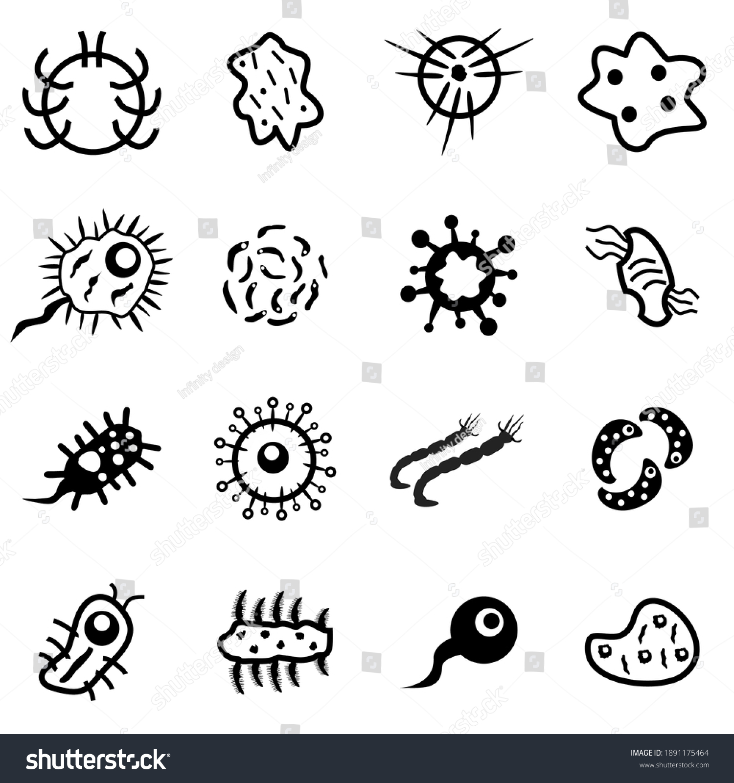 Virus Icon Set Bacteria Microbes Illustration Stock Vector (Royalty ...