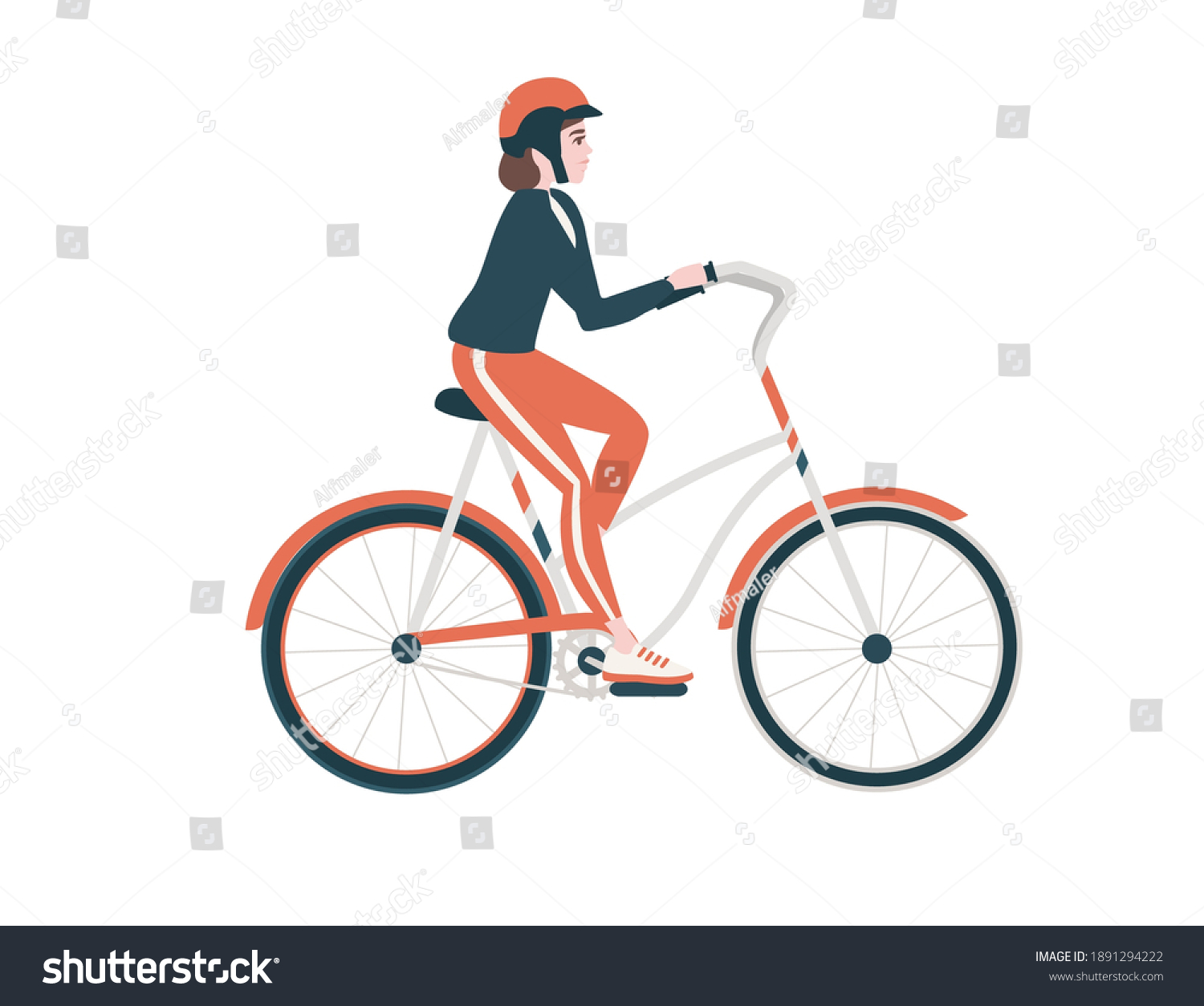 Side View Woman Riding Red Bicycle Stock Vector (Royalty Free ...