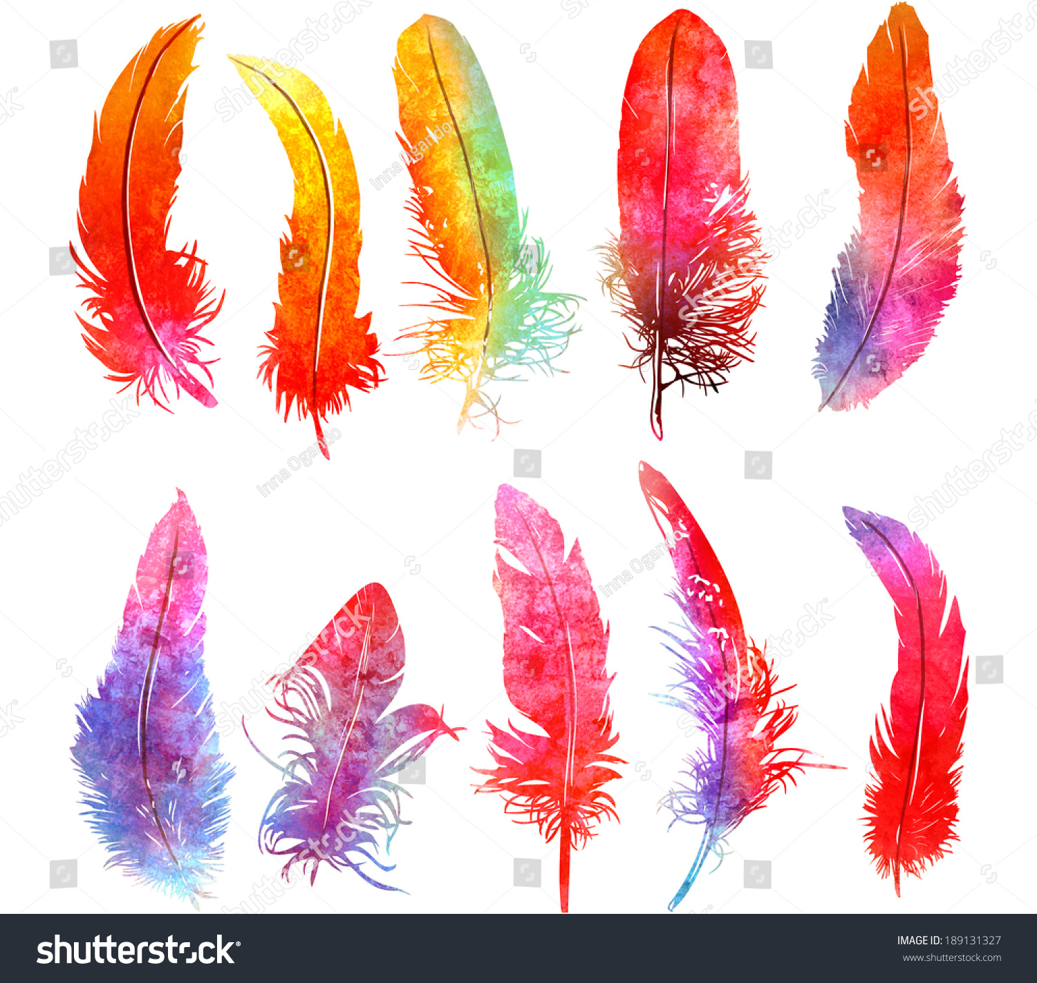 Hand Drawn Watercolor Feather Light Rainbow Stock Illustration Shutterstock