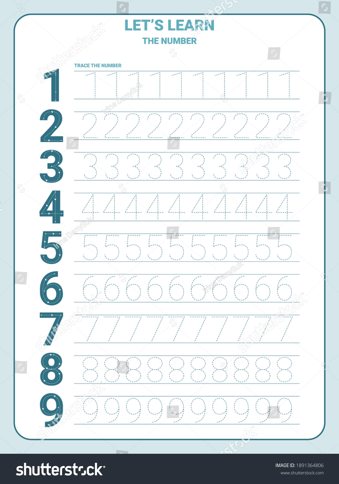 Number 110 Tracing Practice Worksheet All Stock Vector (Royalty Free