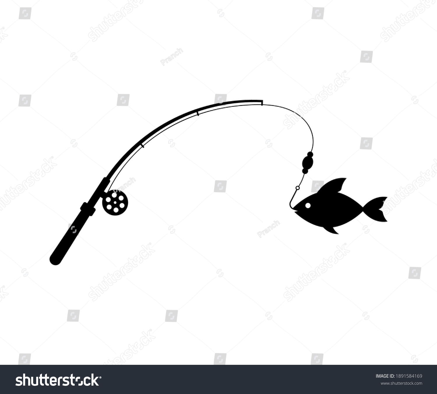 Black Fish Caught On Fishing Rod Stock Vector (Royalty Free) 1891584169 ...