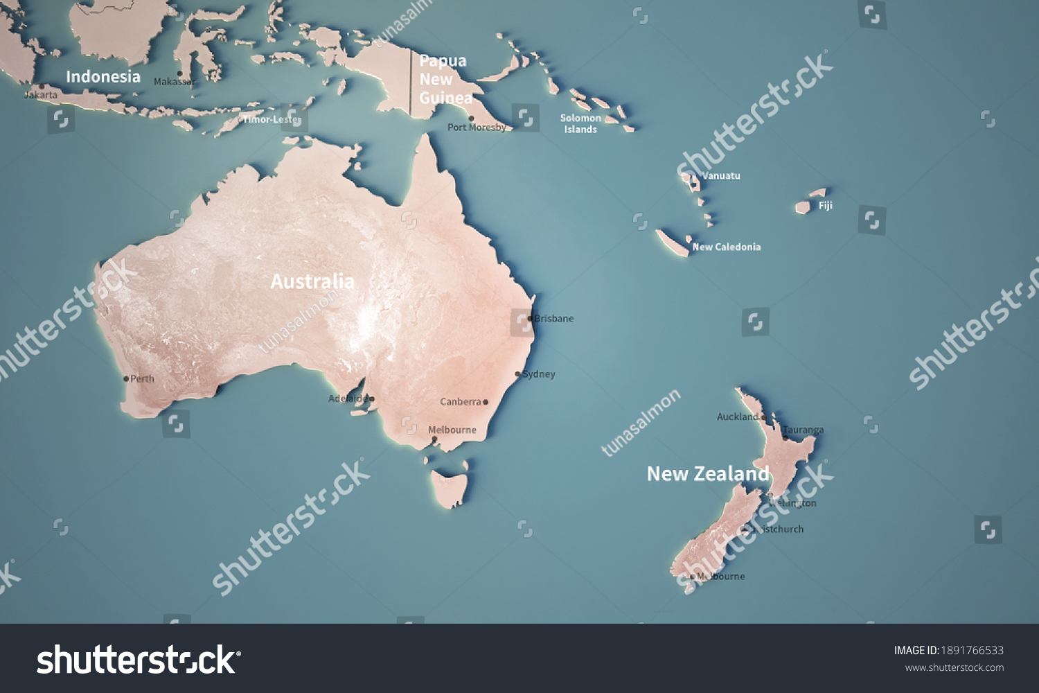Stock Photo South Pacific Map Illustration Map Of The World With A Country Name 1891766533 
