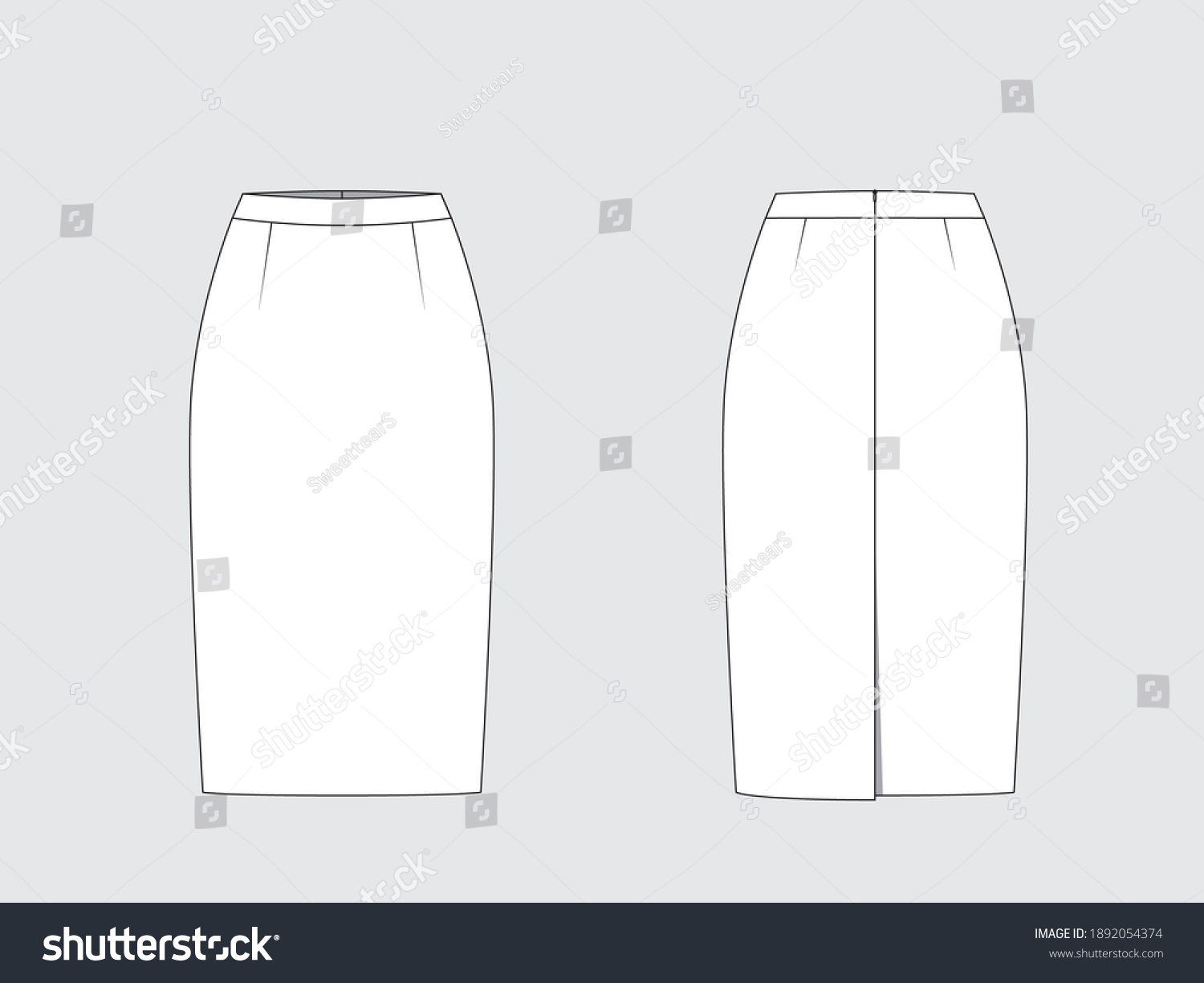 Pencil Skirt Front Back Drawing Flat Stock Vector (Royalty Free ...