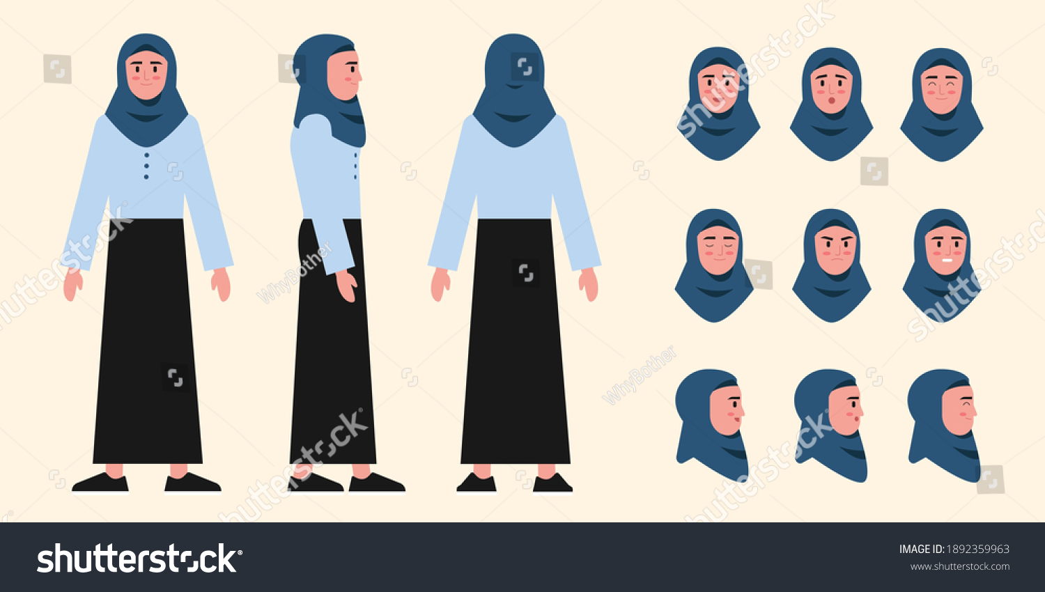 Hijab Girl Cartoon Vector Set Animation Stock Vector (Royalty Free ...