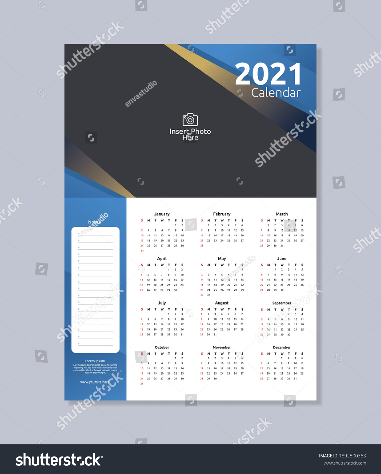 Elegant Blue 2021 Calendar Template Stock Vector (Royalty Free ...