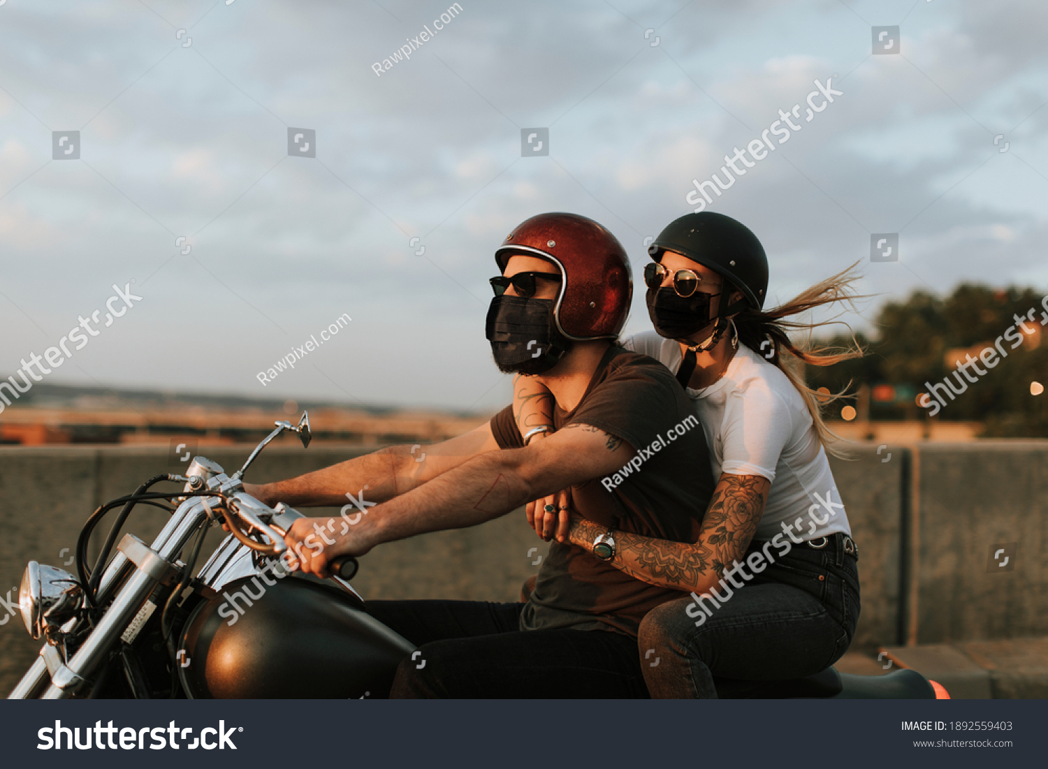 Bikers Wearing Masks New Normal Lifestyle Stock Photo 1892559403 ...