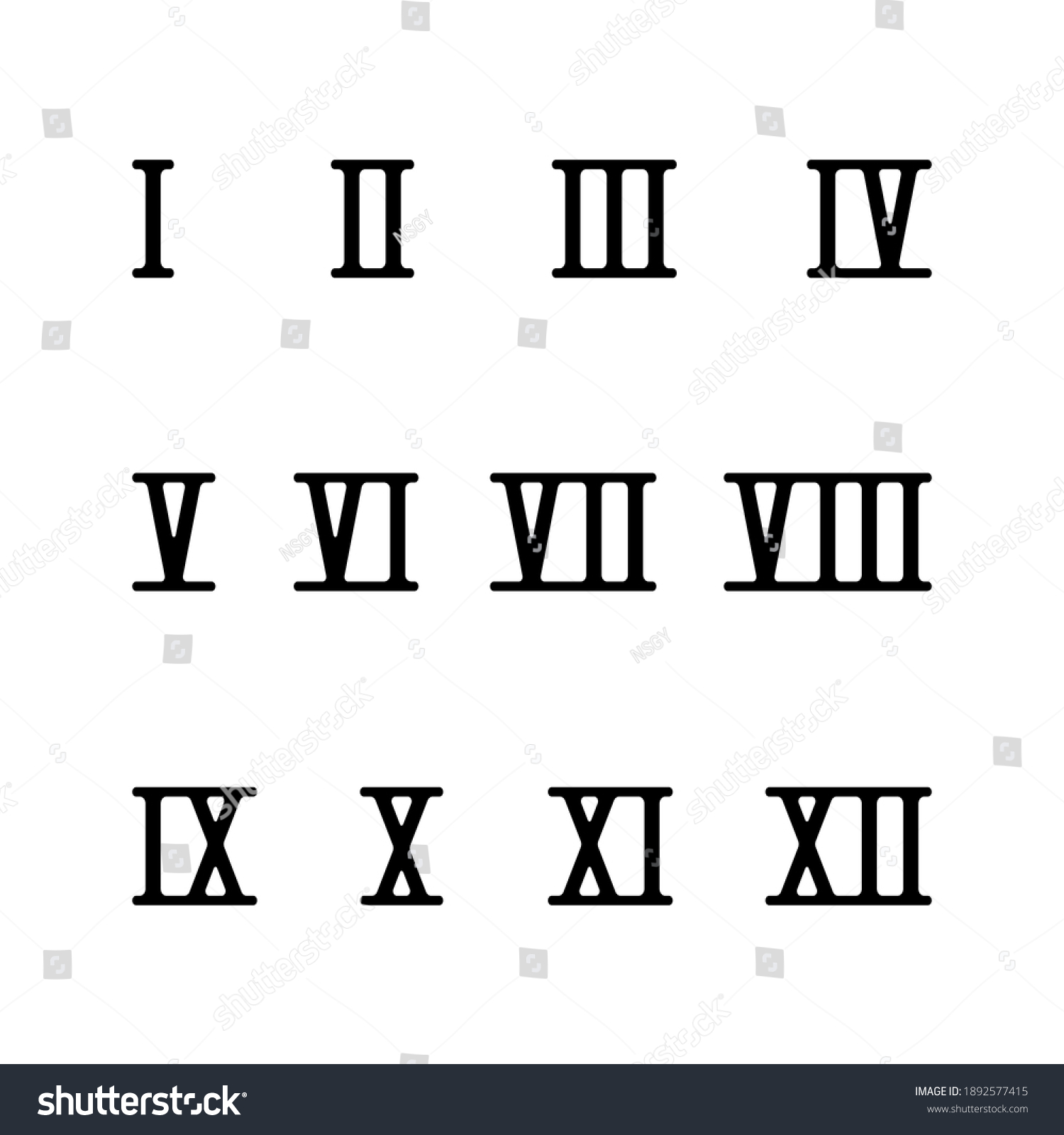 Roman Numerals Vector Illustration Black Numbers Stock Vector (Royalty ...