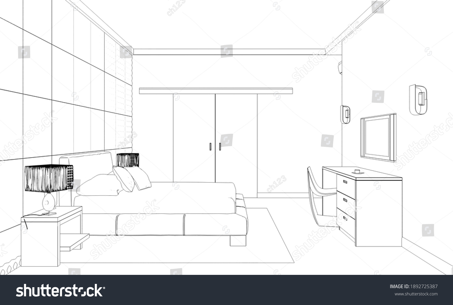 Interior Contour Visualization 3d Illustration Sketch Stock ...