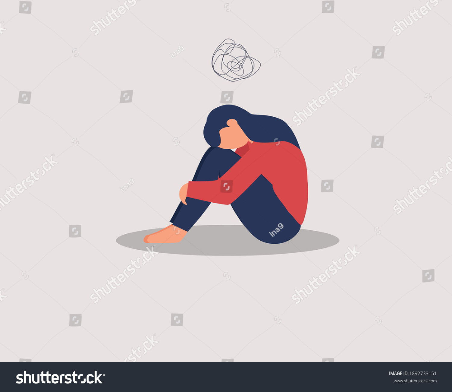 Depressed Female Character Sitting On Floor Stock Vector (Royalty Free ...