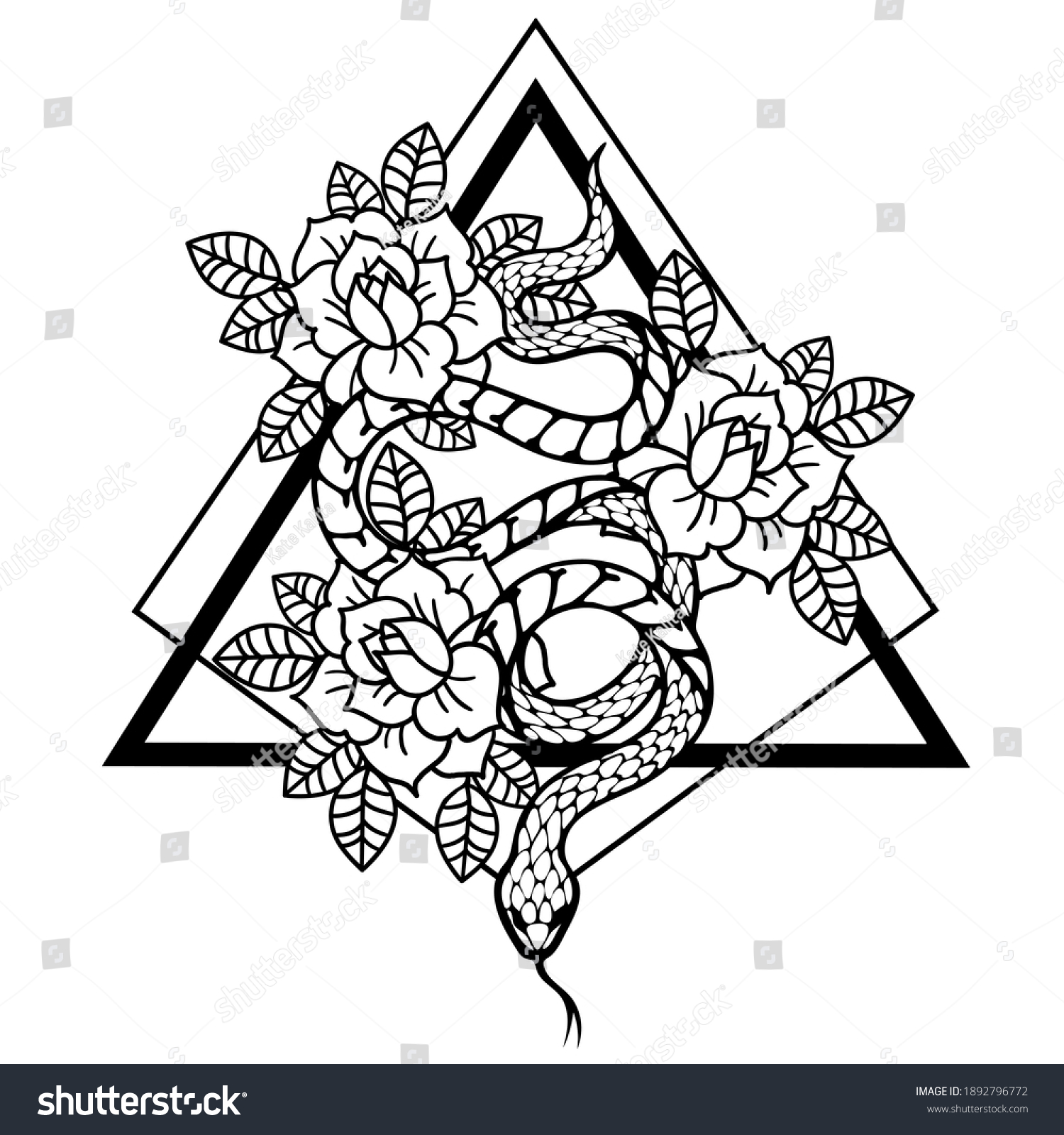 Tattoo Rose Snake Traditional Black Dot Stock Vector (Royalty Free ...