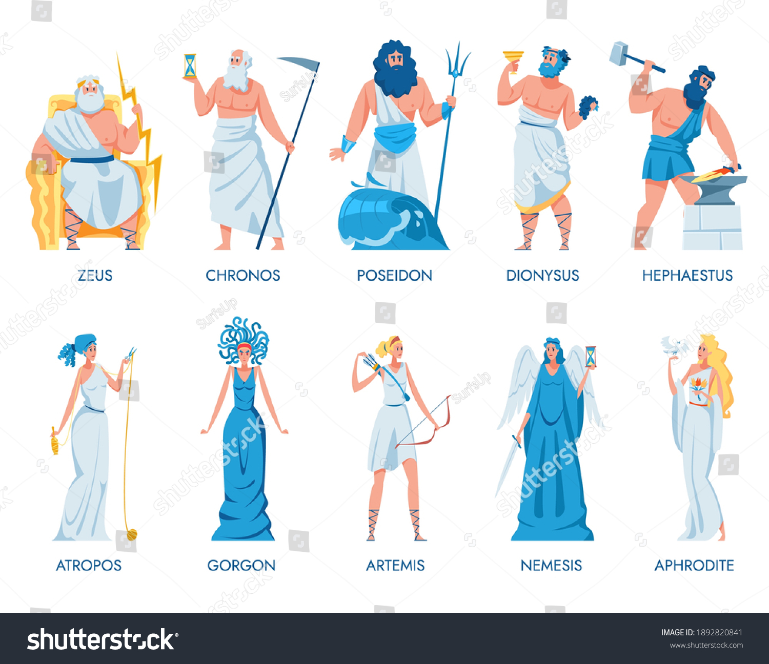 Ancient Greek Gods Goddesses Set Zeus Stock Vector (Royalty Free ...
