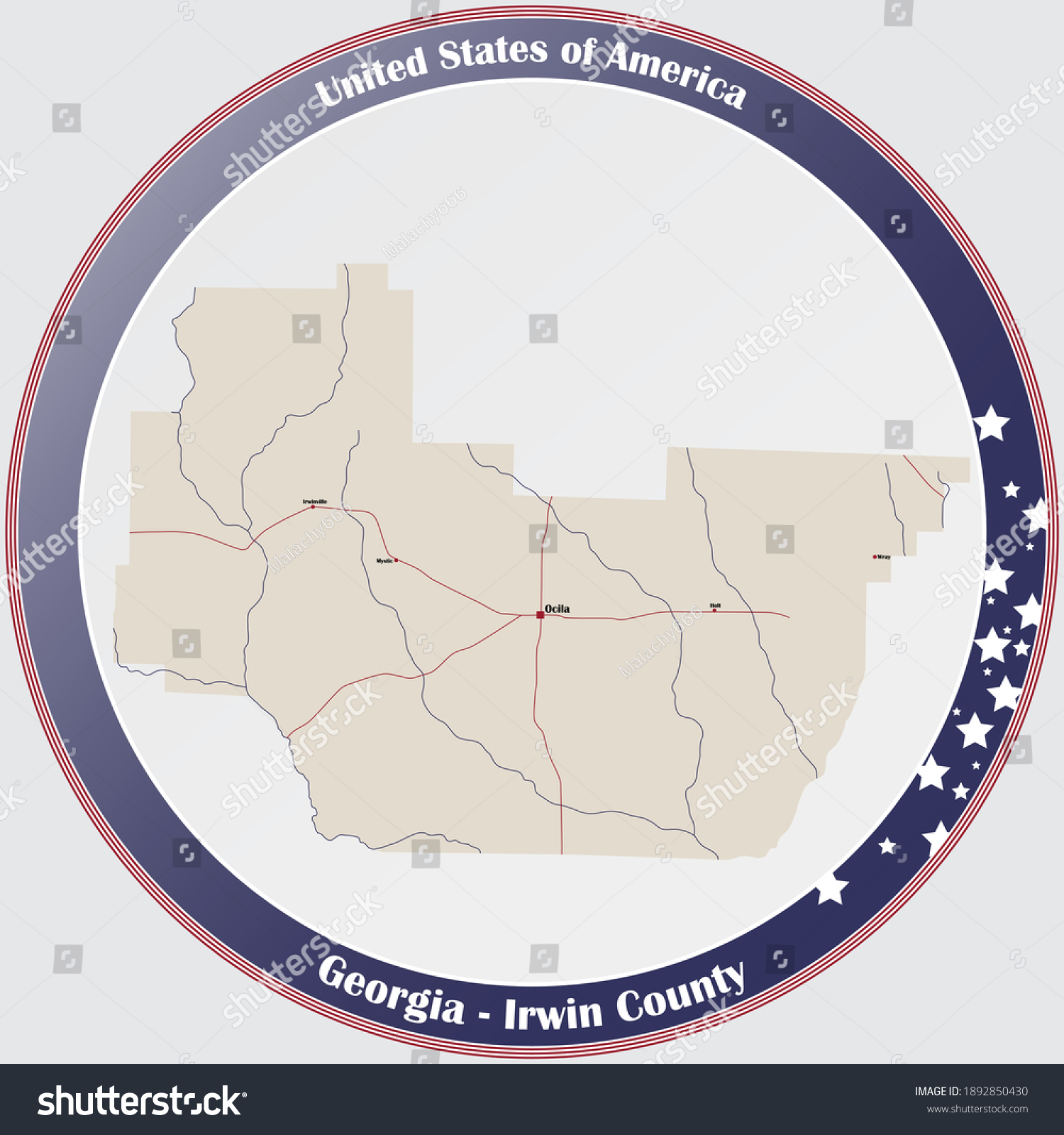 Large Detailed Map Irwin County Georgia Stock Vector (Royalty Free ...