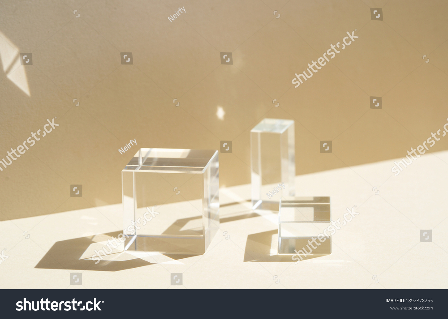 20 607 Glass Display Stand Shutterstock   Stock Photo Minimal Modern Product Glass Display On Textured Background In Neutral Earth Tones With Shadows 1892878255 