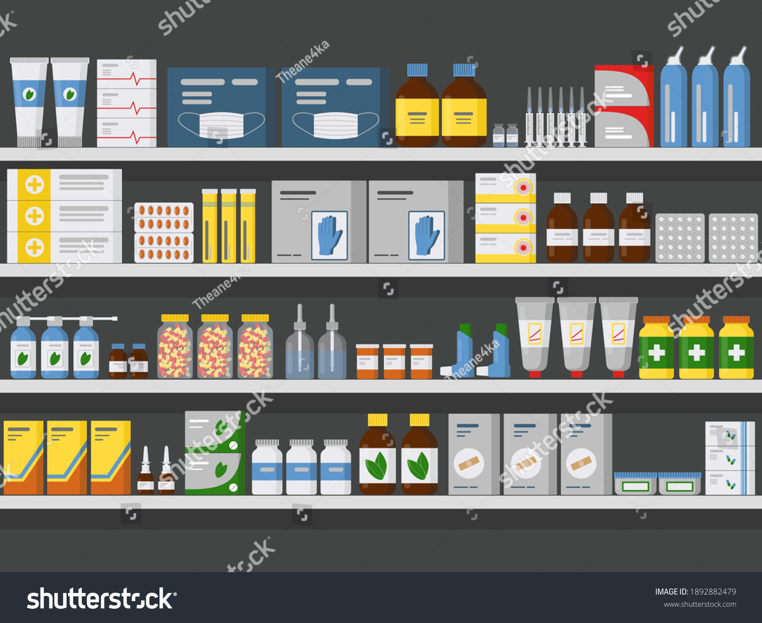 Pharmacy Shelves Background Storage Sale Drugs Stock Vector (Royalty ...