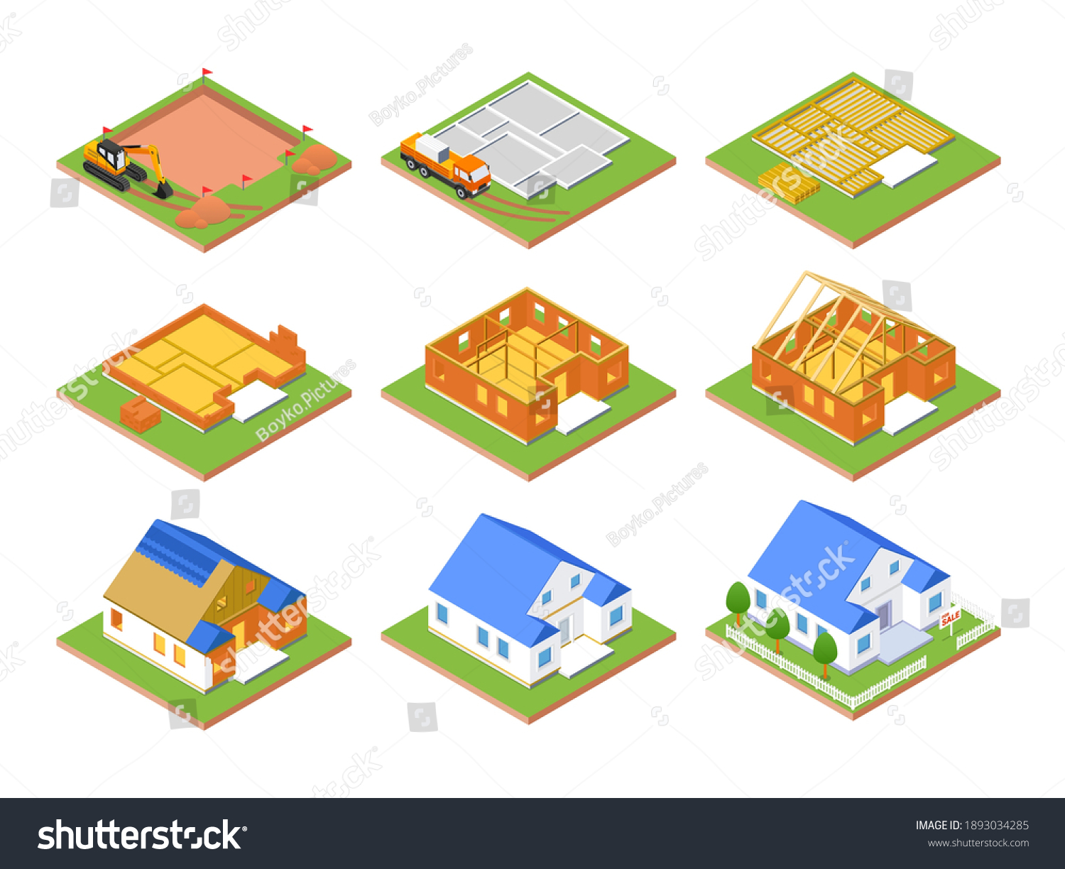 Construction Plan Set Vector Colorful Isometric Stock Vector (Royalty ...