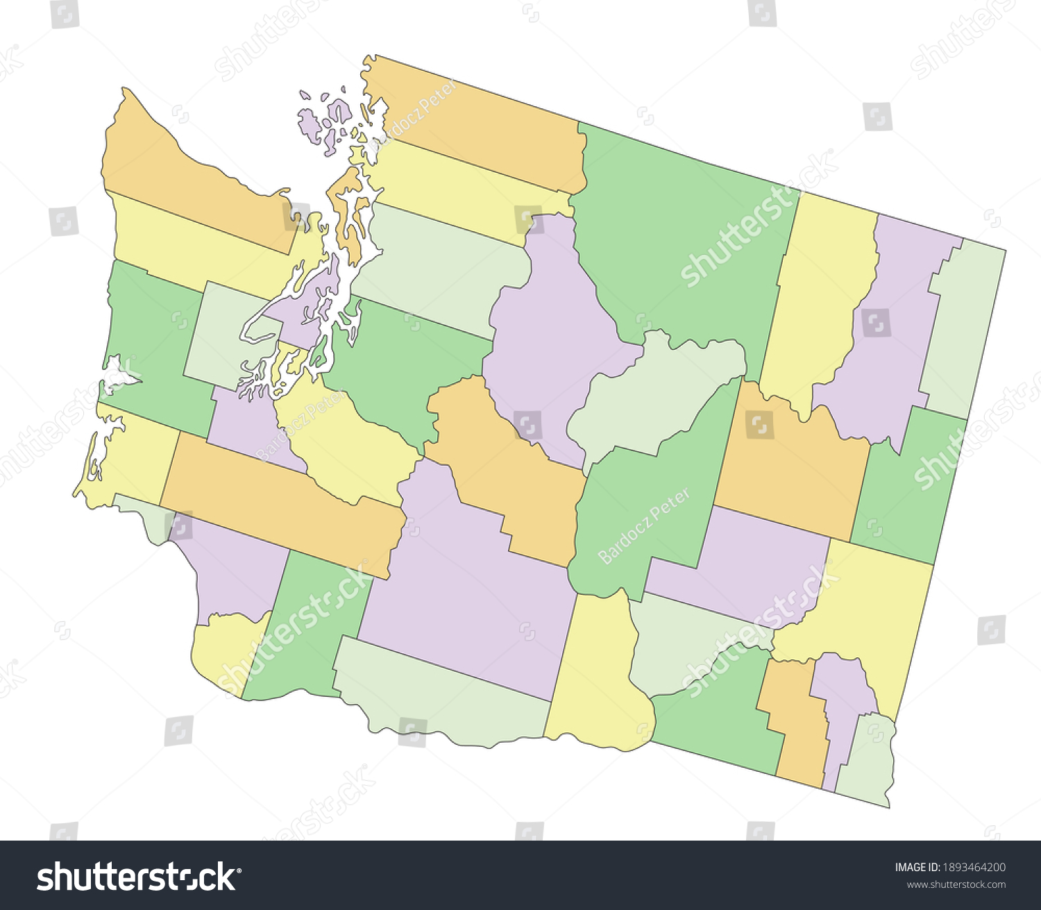 Washington Highly Detailed Editable Political Map Stock Vector (Royalty ...