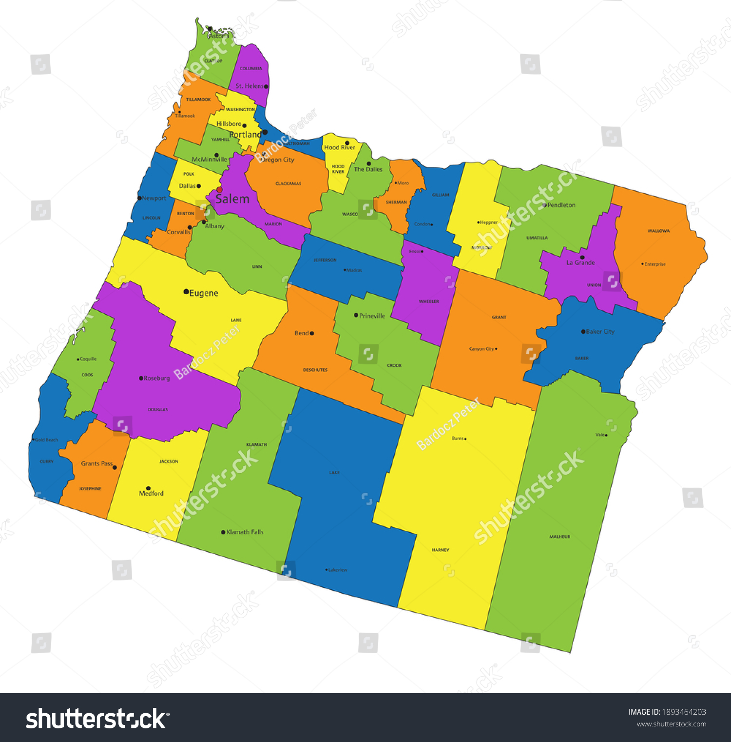 Colorful Oregon Political Map Clearly Labeled Stock Vector (Royalty ...