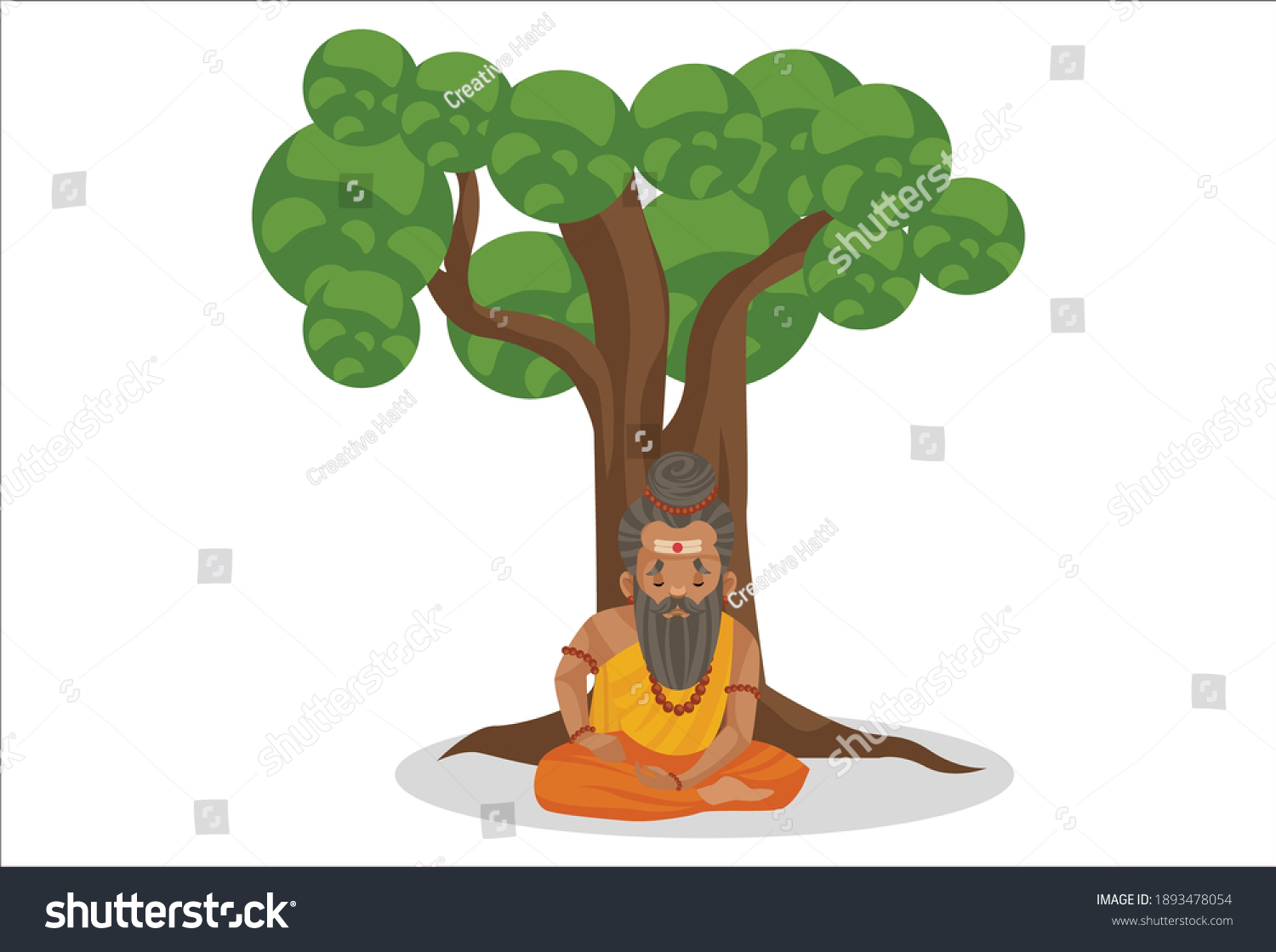 Dronacharya Sitting Under Tree Vector Graphic Stock Vector (Royalty ...