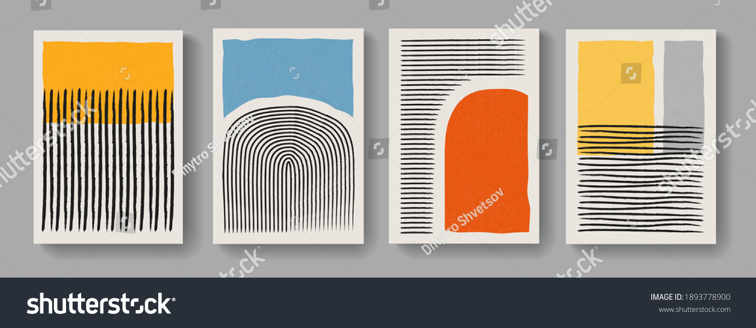 Collection Abstract Minimalist Posters Midcentury Concept Stock Vector ...