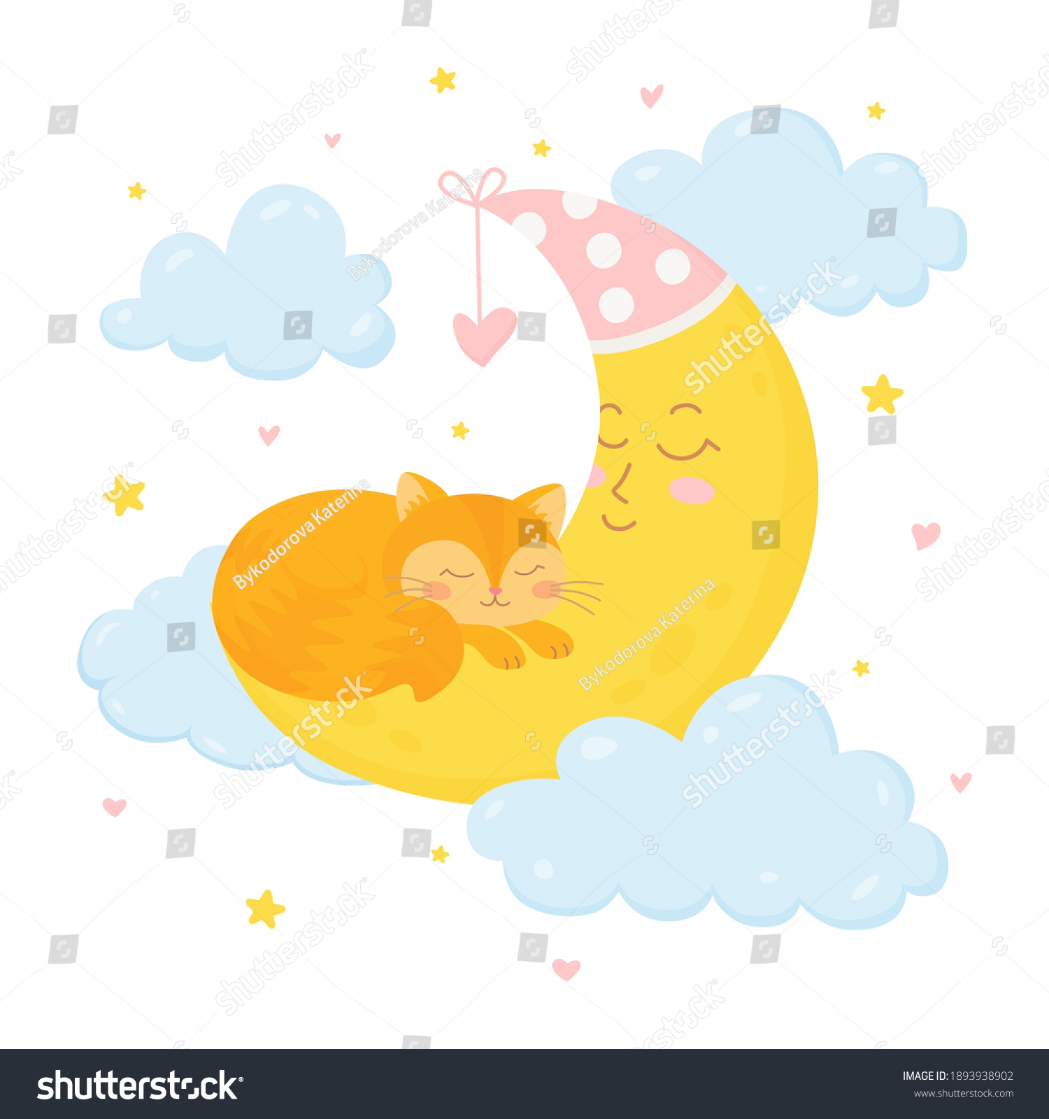 Cute Cat Sleepping On Crescent Moon Stock Vector (Royalty Free ...