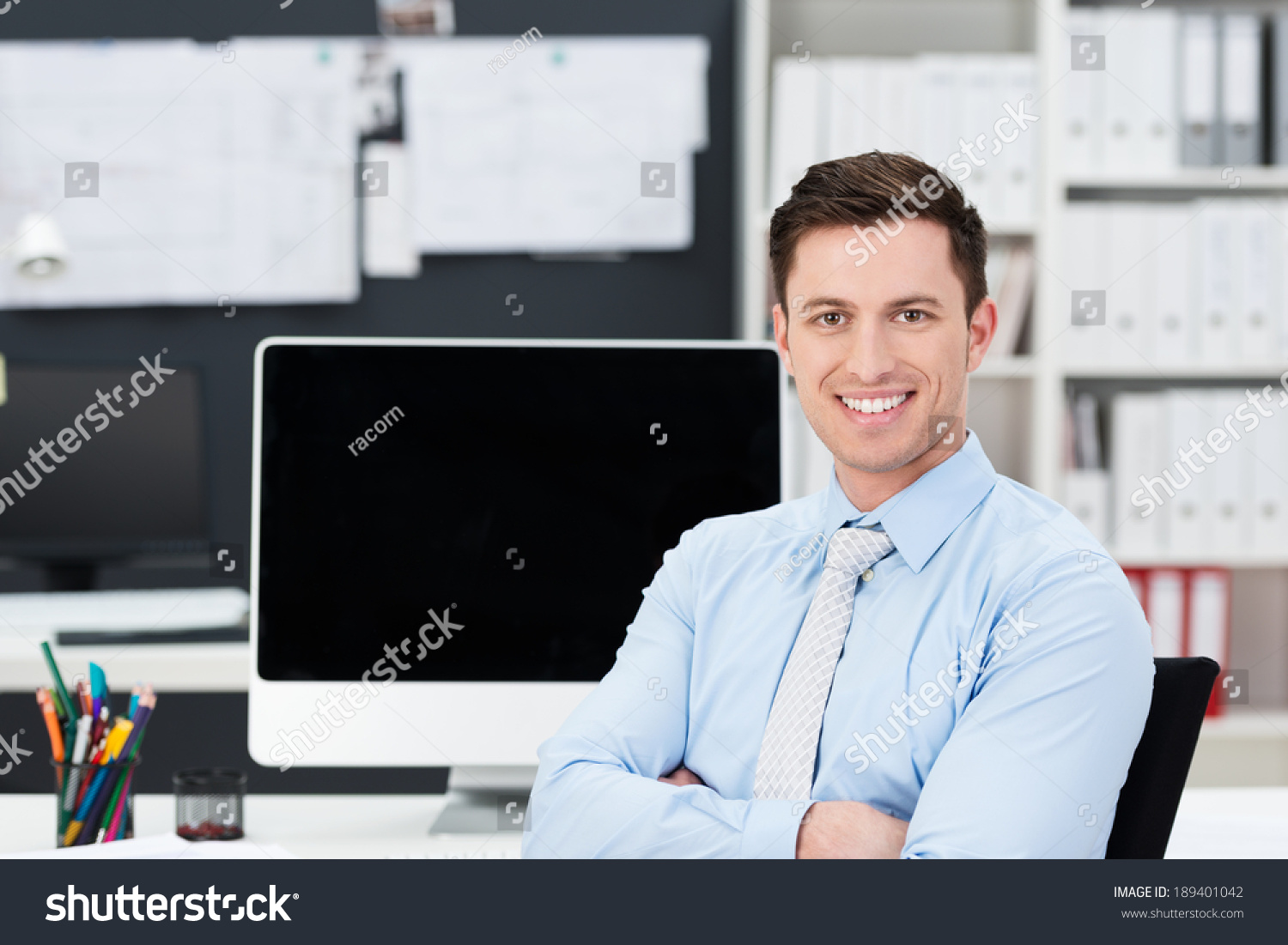 Successful Handsome Young Businessman Happy Smile Stock Photo 189401042 ...