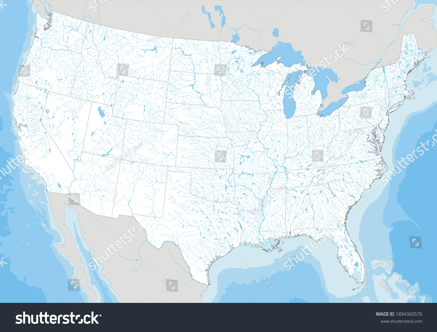 Complex Us River Map All Major Stock Vector Royalty Free 1894360570 Shutterstock 8202