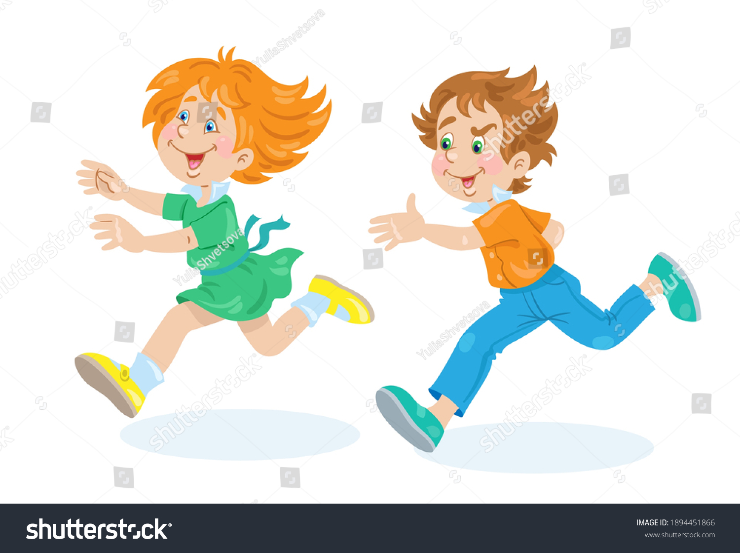 Happy Children Running Cartoon Style Isolated Stock Vector (Royalty ...